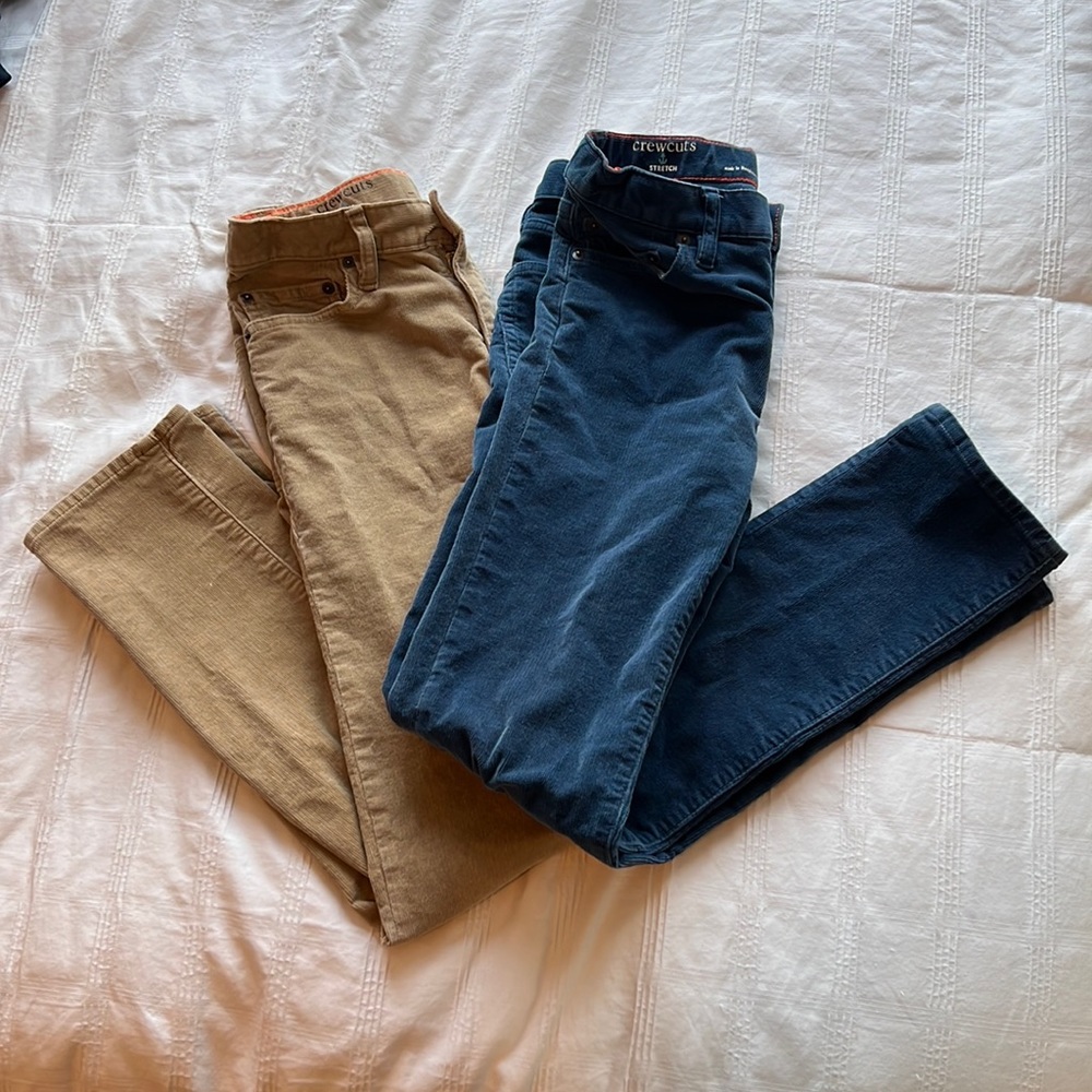 J Crew Kids Crewcuts Stretch Corduroy set of slacks Kahaki Tan & Navy Blue SZ 14